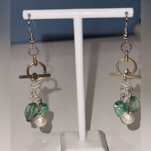 Earrings: Gold and Green Dangle Earrings
